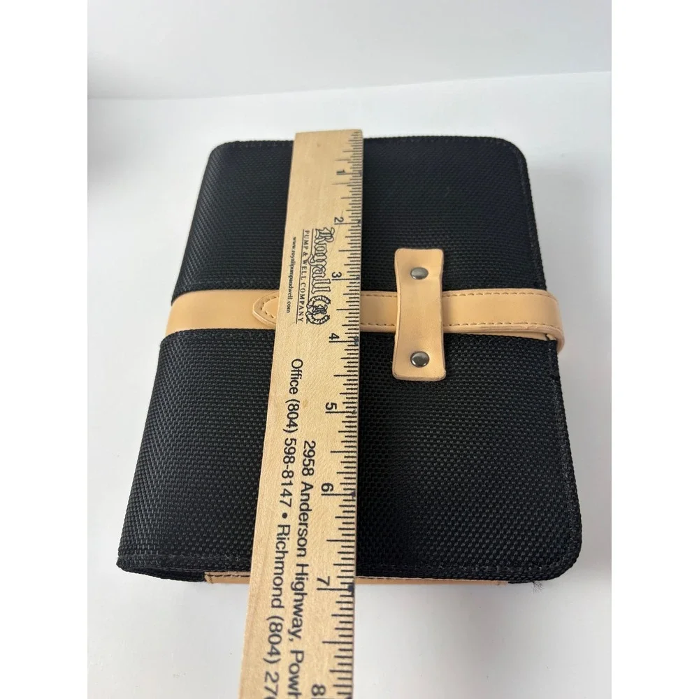 Franklin Covey Black Ballistic Nylon 6-Ring Planner Organizer Unused w Tan